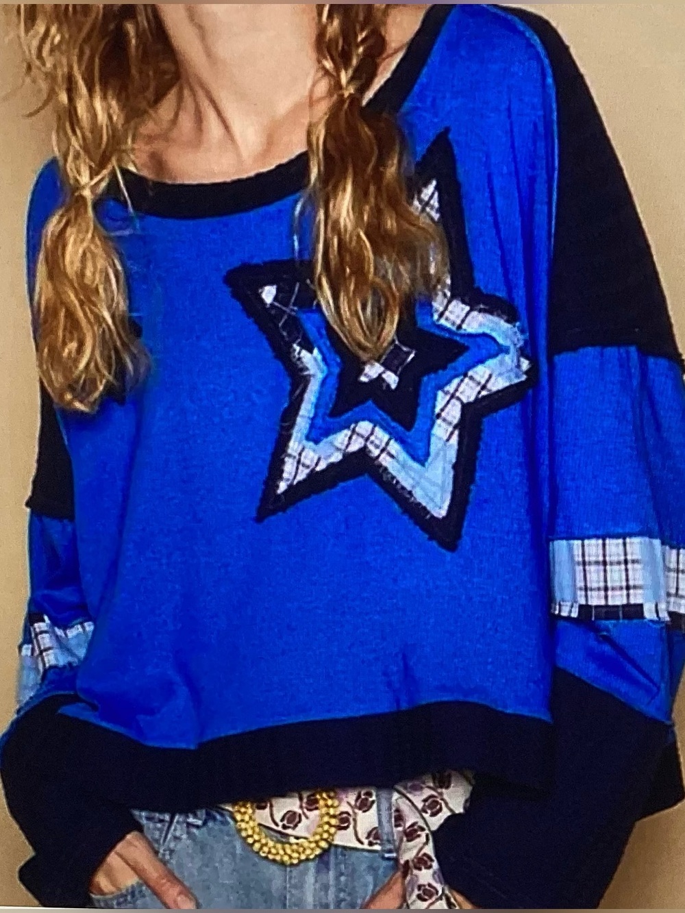 POL Blue Long Sleeve Star Applique Tee